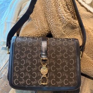 Celine Vintage Brown and Gold Patterned Shoulder Bag /Sulky Horse Carriage bag